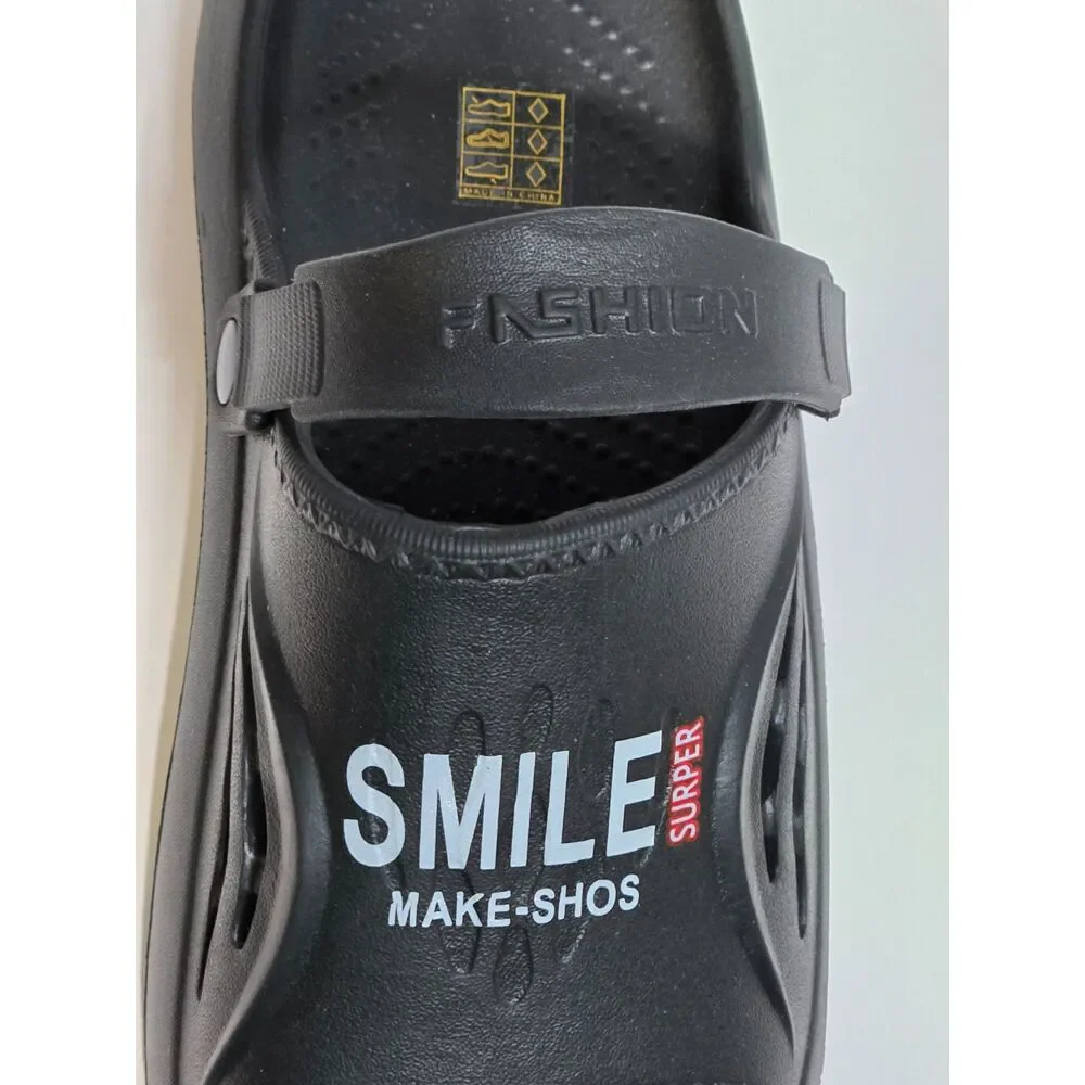 Smile Surper Graphic Foam Clog Sandals Slides | Men's Size 9-10 | Matte Black